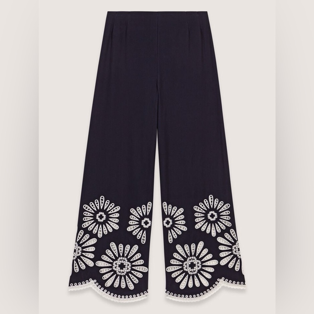 Maje Embroidered Wide-Leg Trousers 38